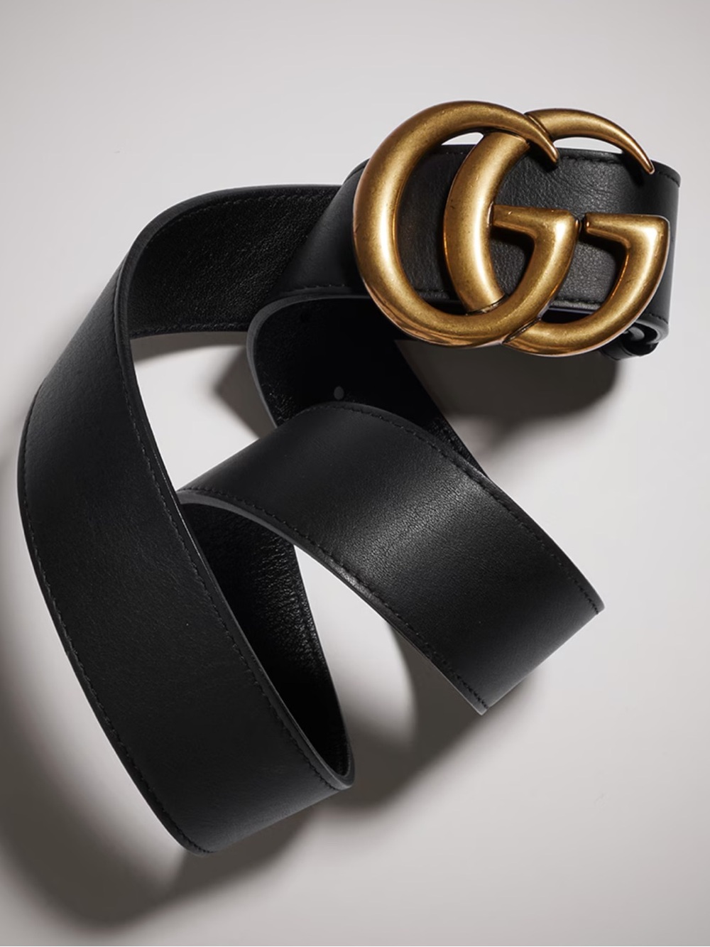 Gucci Mens Leather Belt in Black with Gold Double G